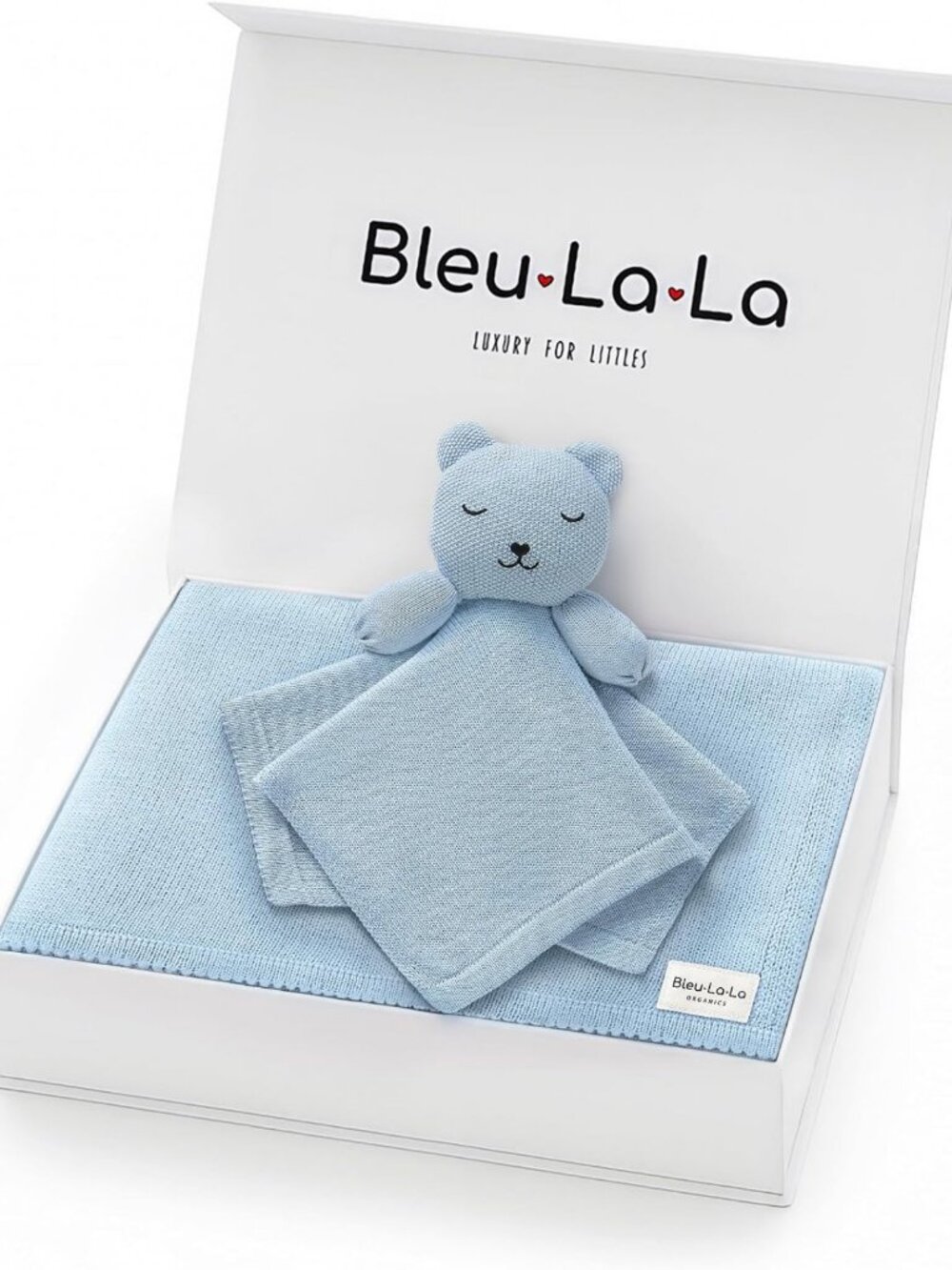 Organic Cotton Baby Gift Set - Newborn Blanket & Lovey Security Blanket, Blue